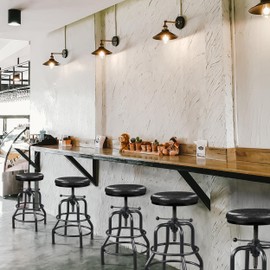 Yaheetech Industrial Bar Stools Vintage Counter Height Bar Stool with Round Faux Leather Seat Metal Stool Adjustable Kitchen Stool 21.5-28 Inch Tall Black, 1PCS