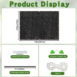 CIEOVO Plant Shade Cloth Set, 6 Sets of Greenhouse Hoops Clips for Raised Beds and Rope 6.56' x 4.9' Plant Umbrellas 70% Sunblock Shade Cloth for Greenhouse Outdoor Plants Vegetables