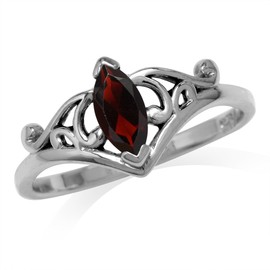 Silvershake 8X4mm Natural Marquise Shape Red Garnet 925 Sterling Silver Scroll/Filigree Victorian Style Ring January Gemstone Birthstone Size 10.5