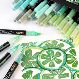 NICETY 32 Colors Acrylic Paint Markers, Paint Pens Brush Tip Water-Based Acrylic Markers for Rock Painting Stone Wood Ceramic (Green)