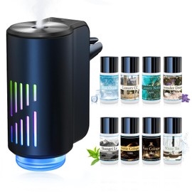 Car Air Freshener Diffuser, Smart Car Air Freshener with Three Adjustable Light Modes, Rechargeable Aromatizante Para Carro with 8pcs Essential Oil,Long Lasting, Black