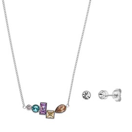 Purelei @Mahina Club Kao Set (Silver) Women's Durable Stainless Steel Necklace Waterproof Jewellery with Pendant, 40-45 cm Length Adjustable, Sterling Silver, Cubic Zirconia