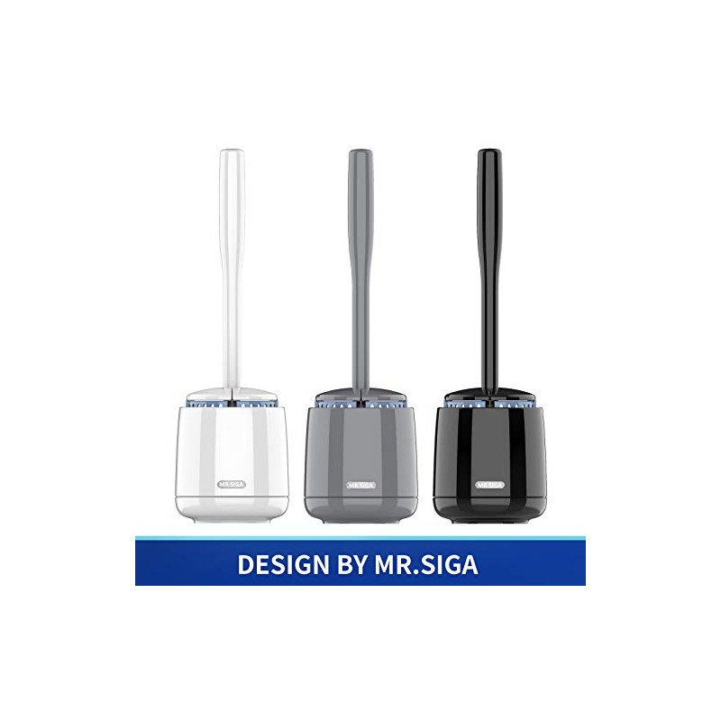 MR.SIGA Cepillo para Inodoro con Soporte, Mango Largo, Negro, Paquete