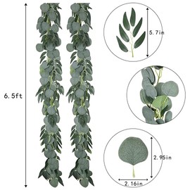 Lobamop Artificial Eucalyptus Garland with Willow Vines, 2 Packs 6.5 Feet Eucalyptus Garland Greenery, Silver Dollar Eucalyptus