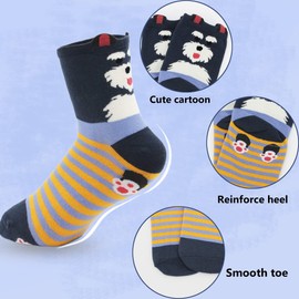 Cosyres Cute Animals Socks Novelty Cartoon Socks for Women Girls Pack of 5 (Stripe)