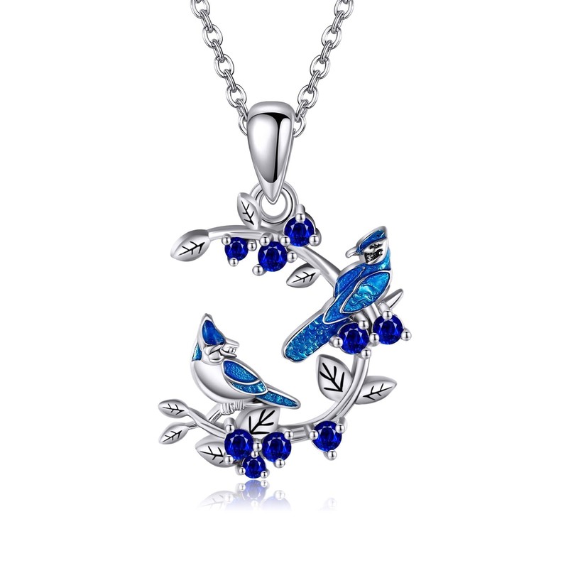YAFEINI Blue Jay Necklace 925 Sterling Silver Bluejay Pendant Bird