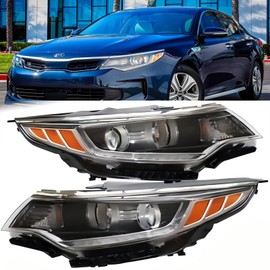 LUNUMAOS Halogen Projector Headlight With LED For 2016 2017 2018 Kia Optima, Direct Replacement Headlamp Black Housing Color Lens Color Clear Yellow (Driver + Passenger Side)