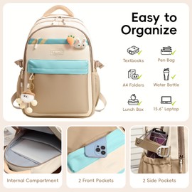 Amythe School Backpack Girls Teenagers 2025 Backpack School High School School Bag Kawaii High Level for 15.6 Inch Laptop School Bag Casual Travel 22L-6009, Khak, Rucksack Backpacks