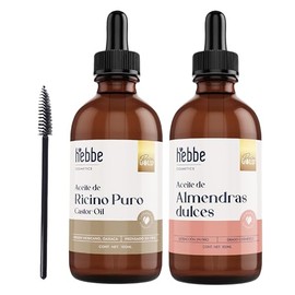 HEBBE Kit Aceite de Ricino y Almendras 2 x 100 ml | Crecimiento Capilar Pestañas y Cejas | Hidratación Piel y Uñas | Uso Cosmético