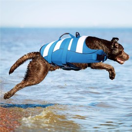 Dog Life Jacket Classic Stripes,Adjustable High with Strong Rescue Handle Dog Life Vest for Swimming and Boating (Blue, M (Chest Girth: 20.9"-25.6"))
