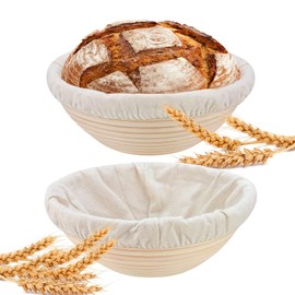 Iemegumi Banneton Bread Proofing Basket, 9 inch Round Natural Rattan Sourdough Bowls for Beautiful Spiral Bread Making, Dough Loaf Baking Supplies Gifts for Starter, 9" Set of 2