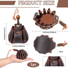 Beebeecraft Cowhide Coin Purse Coconut Brown Vintage Medieval Small Dice Drawstring Bag Middle Ages Portable Storage Belt Bag Pouch for LARP Ren Faire