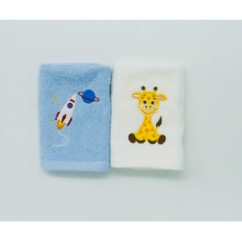 Lex's Linens Pack of 2 Kids Face Cloth (1 of Each) (Giraffe & Rocket)