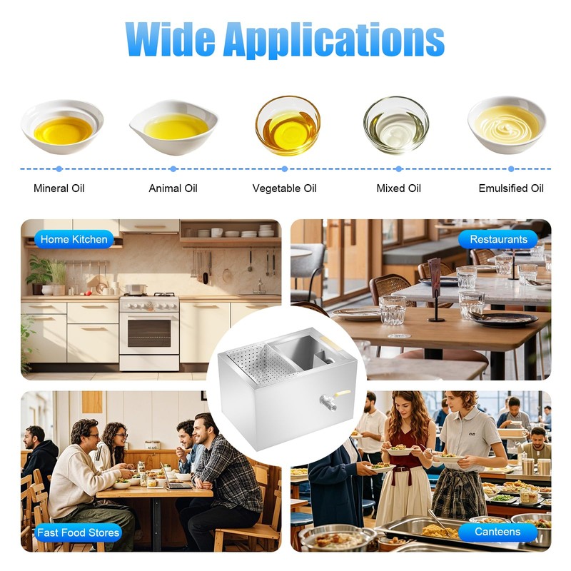 Grease Trap Interceptor, 18-20L Compact Stainless Steel Grease Trap, 4-Stage