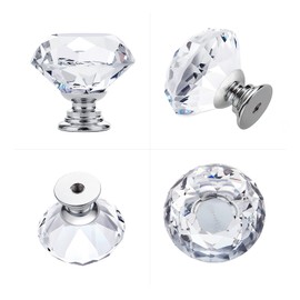 Ravinte 25 Pack Crystal Drawer Knobs - Glass Cabinet Knobs, Diamond Shaped, 30 mm, Silver Base