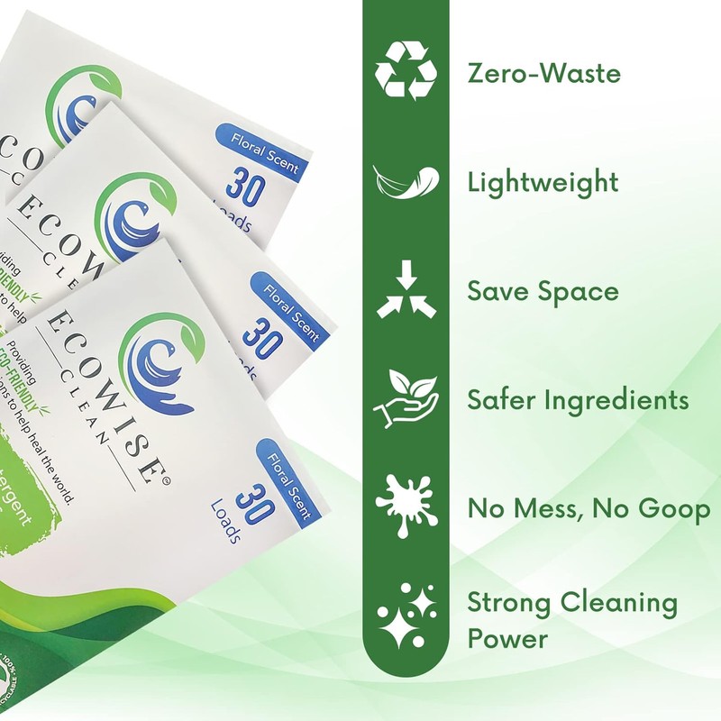 Laundry Detergent Sheets Eco-Friendly Strips, Concentrated Biodegradable Washer Sheets, Floral,