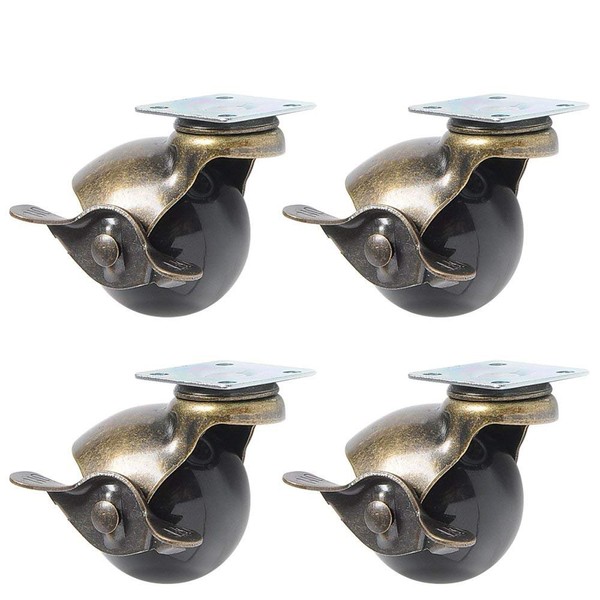 Ball Caster Wheel 360 Degree Rotating Antique Spherical Brake Heavy Duty for Desk Chair Table Furniture Legs 4 Pieces