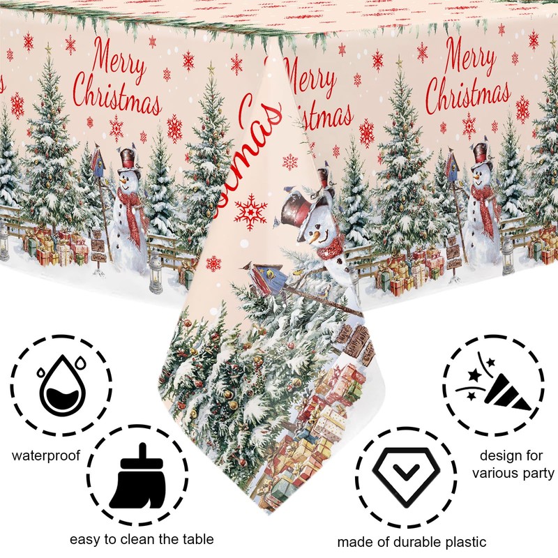 3 Pcs Christmas Snowman Tablecloth Christmas Decorations Xmas Tree Party