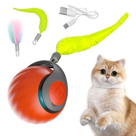 LETTERASHQP Dog Toy Ball Interactive Dog Toy Cat Ball Electric Interactive Ball for Dogs Smart Automatic Rolling Ball Interactive Play Ball with Tail for Cats Dogs (02)