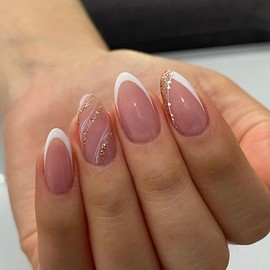 24 Piezas de Uñas Postizas a Presión, Uñas Falsas Cuadradas Cortas Francesa