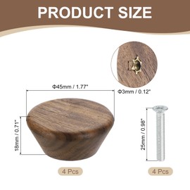 QUARKZMAN 4 Stück runde Holzschubladenknöpfe, 1 3/4" Durchmesser Flache Kopf Kommodenknöpfe Holzknöpfe mit Schrauben für Möbelschublade Kommode Kleiderschrank, Walnuss