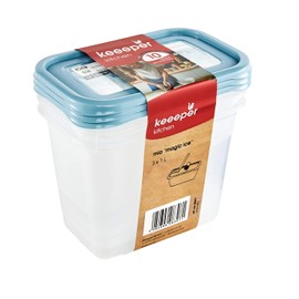 keeeper 3-Piece Freezer Storage Box Set With Erasable Write-On Lid, 3 x 1 Litre, 15.5 x 10.5 x 11.5 cm, Mia Magic Ice, Nordic Blue