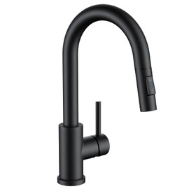 FORIOUS Black Bar Sink Faucet for Kitchen Sink, Modern Single Handle Kitchen Faucet with Pull Down Sprayer, Stainless Steel High Arc with Deck Plate for 1 or 3 Hole, Suitable for Bathroom RV Camper