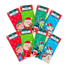 Set of 80 Christmas Treat Bags - 4 Different Designs 9'"X 4 1/2" X 2 1/2" - (20) Santa, (20) Elf,(20) Snowman,(20) Penguin (80)