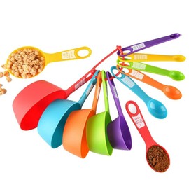 Measuring Spoon Set, 1/4 TSP to 1 Cup - 12-Piece Stackable Measuring Cups and Measuring Spoons 1.25 - 240 ml Including Spreading Ruler - For Cooking & Baking with Children (Colourful)