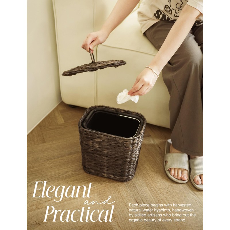 5 Liters Wicker Waste Basket with Lid - Water Hyacinth