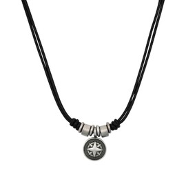 s.Oliver 2035536 Men's Necklace with Pendant Stainless Steel Leather 45 + 5 cm Silver Compass Comes in Jewellery Gift Box, Stainless Steel, None