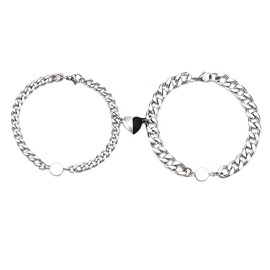 MIFYNN 2pcs Matching Couple Bracelets Set Cuban Chain Bracelet Heart Bracelet Pinky Promise Couples Bracelets for Boyfriend Girlfriend (Silver5)