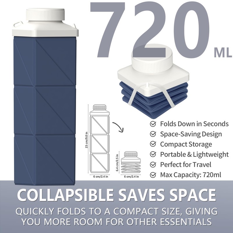 Collapsible Water Bottles, 24 oz (720 ml), Portable Travel Water