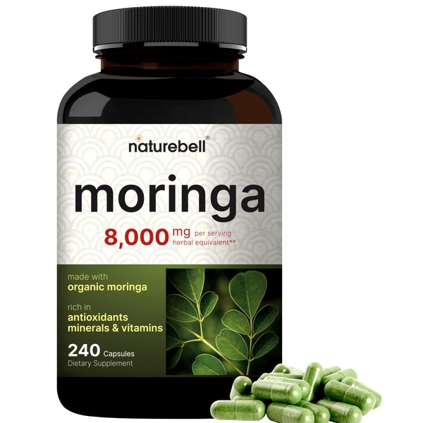 NatureBell Moringa Oleifera 8000mg Per Serving | 240 Capsules, Made with Organic Moringa Leaf Powder, Non-GMO, Gluten Free, Superfood Antioxidant, Skin Health & Immune Support