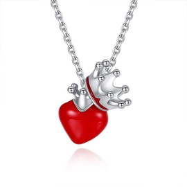 VIKI LYNN Pendant Necklace Heart and Crown in 925 Silver and Red Resin Gift Idea for Women and Girls for Christmas, Birthday and Valentine's Day, Resin Sterling Silver