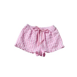 Verdusa Women's Striped Ruffle Textured Mini Shorts Summer Vacation Shorts Pink Medium