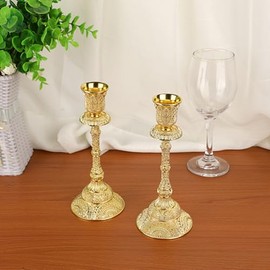 OwnMy Juego de 2 Portavelas Cónicos Vintage de Metal para Velas Pilares 7.4", Elegantes Portavelas de Latón Decorativos Juego de Candelabros para Centros de Mesa de Comedor Bodas Decoración del Hogar