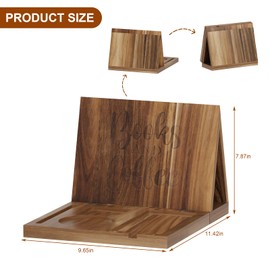 Wooden Triangle Book Stand Holder for Page Rest, Acacia Foldable Nook Reading Valet with Cup,Pen, Glasses and Phone Holder for Bedroom Nightstand Office,Book Lover Gifts for Readers (Acacia)