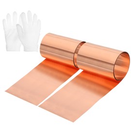 uxcell 2 Roll Copper Sheet Roll, 1000 x 80 x 0.1 mm 99.9% Pure Copper Strip with White Cotton Gloves, Copper Flashing Metal Foil Plate for Crafting, Electricity, DIY Project