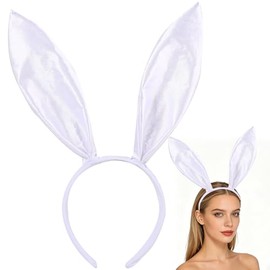 Diademas de Halloween con orejas de conejo blancas para mujer, diadema de orejas de conejo para adultos, accesorios de disfraces de cosplay de Pascua,