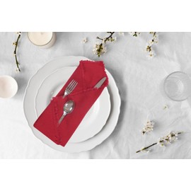 ACCENTHOME Red Cotton Linen Napkin Set of 12 18x18 inch Dinner Napkins - Washable Soft Premium Hotel Quality Reusable Napkins Perfect Table Napkins for Family Dinners, Weddings & Everyday Use