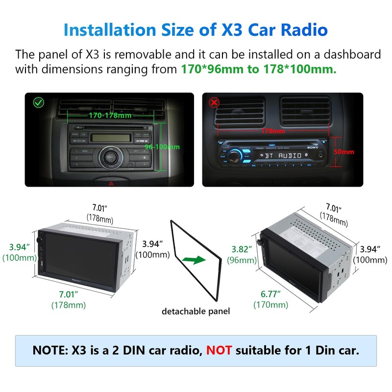 Eonon 7'' Double Din Car Stereo Wireless CarPlay & Wireless