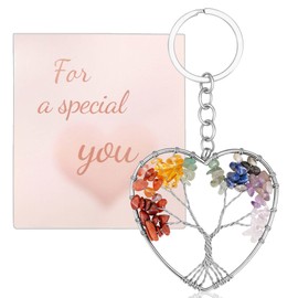 QINJIEJIE Tree of Life Keyring 7 Chakra Crystals Keyrings Crystal Healing Tumbled Stone Car Gifts for Women Friends Meditation Energy Balancing