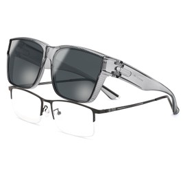 FEISEDY B1335 Sunglasses, Over Glasses, Polarized Lenses, TR90 Frame, Over Sunglasses, Large, UV400, UV Protection, For Driving, Women's, Men's,, gray