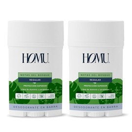 Homu | 2 Piezas Desodorante Natural en Barra Notas del Bosque Regular - Fórmula original para todo tipo de piel (con Bicarbonato de sodio) - Cont. 55 