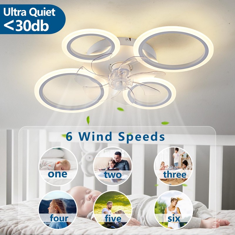 HuixuTe 26" White Geometric Circular Ceiling Fan with Lights Remote