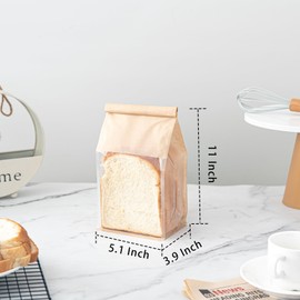 Roppolo 50 Pcs Bread Bags for Homemade Breads, 5.1 x 3.9 x 11 Inch Small Brown Bakery Bags with Tin Tie, Cotton Paper Loaf Bag, Storage Packing Bag with Clear Window