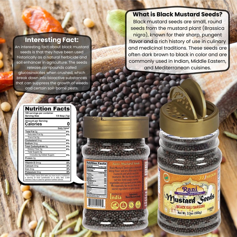 Rani Black Mustard Seeds Whole Spice (Kali Rai) 3.5oz (100g)