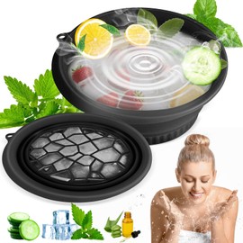 Face Bowl for Ice With Built-in Ice Tray Collapsible Silicone Facial Face Ice Bath Bowl Small Reusable Cold Plunge Basin is Portable,Perfect for Home Use,Camping,Travel Cold Bath Spa Tool & Black