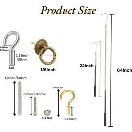 Attic Ladder Pull Down System Kit with Retractable Extension Pole (15-64 Inch), Vintage Copper Pulls Handles& Durable Hardware, Cordless Replacement for Attic Stairs Accessories, Easy Install Tool Set